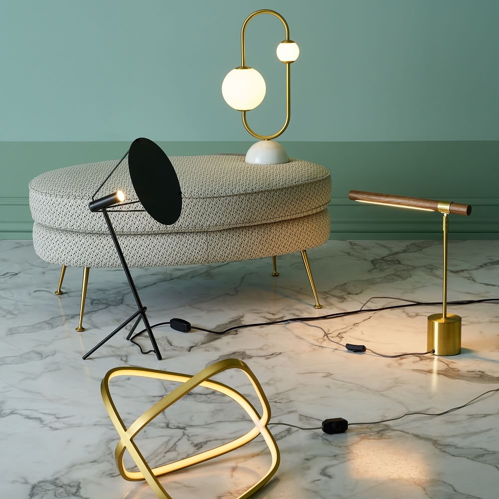 West elm linear wood led table lamp clearance