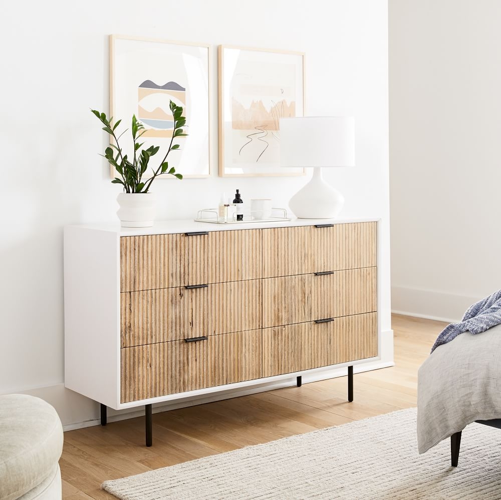 Quinn Wood 6 Drawer Dresser White Antique Bronze
