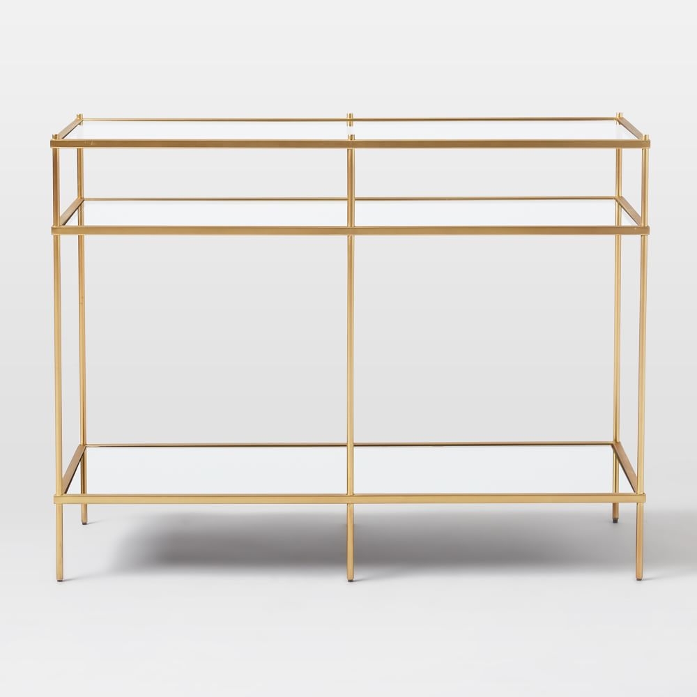 Glass brass top console table